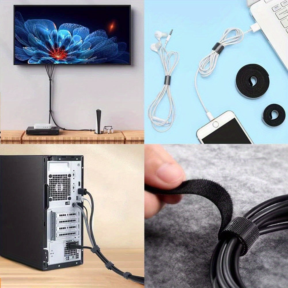 1-50m Velcros Organizador de cabos USB Amarra de cabo Mesa Computador Gerenciamento Fitas Amarras Fio de fone de ouvido Suporte de enrolador Gancho e laço para telefone