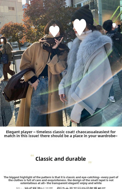Casaco Feminino de Lã de Comprimento Médio Outono Inverno Estilo Camel Hepburn Casaco Folgado Marca Chinesa de Moda