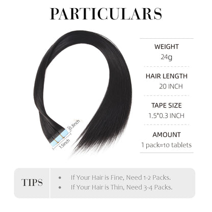 Fita de Cabelo Sintético para Mega Hair, 10 Peças, 50cm, Liso Longo, Trama Invisível, Alongamento Sem Emendas com Fita Invisível