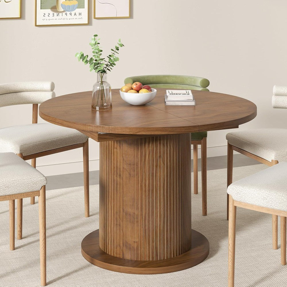 Adjustable Size Round Dining Table for 4-6, Unique Design Modern Farmhouse Kitchen Table, Circle Dining Tables