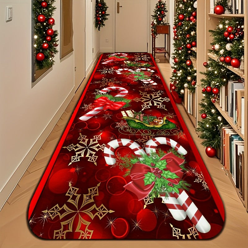 VIKAMA Red & Golden Christmas Runner Mat Kitchen Rugs Entryway Hallway Bedroom Carpet Welcom Floor Mat Laundry Floor Mat Home
