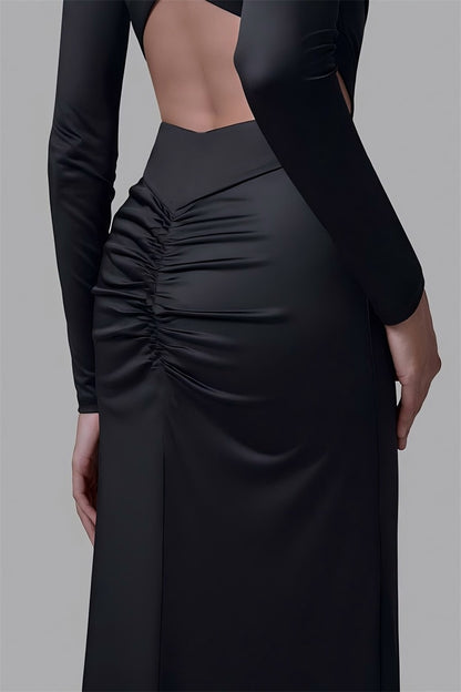 Mozision Turtleneck Backless Sexy Maxi Dress Women Gown Autumn Winter Elegant Long Sleeve Thigh High Split Club Party Long Dress