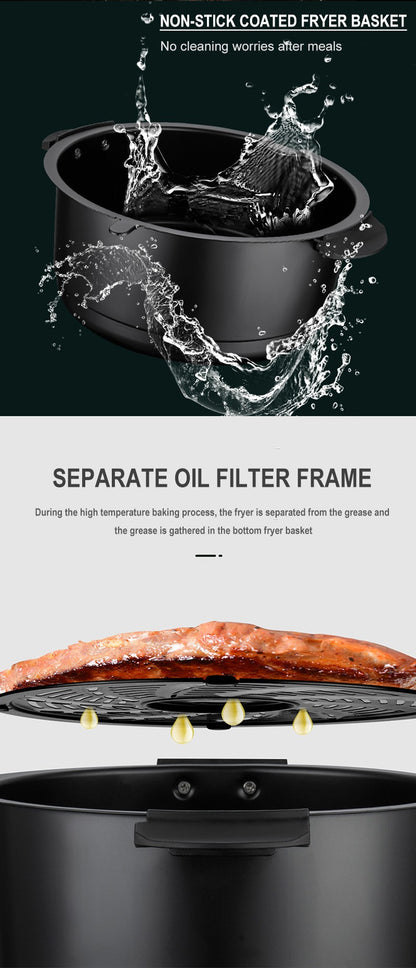Fritadeira de Ar Doméstica Multifuncional Sem Óleo Inteligente 6L Forno 220V 1100W Painel LED Touch Controle de Temperatura Fritura a Ar Visual