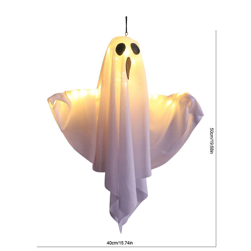 6FT Large Hanging Swing Ghost Halloween Decoration Cute White Ghost with String Light Spooky Ghost Ornament for Porch Yard Trees