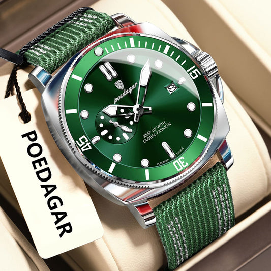 POEDAGAR Luxury Fashion Man Watch Luminous Waterproof Date Sport Watches For Men Nylon Leather Quartz Business Men's Clock Reloj