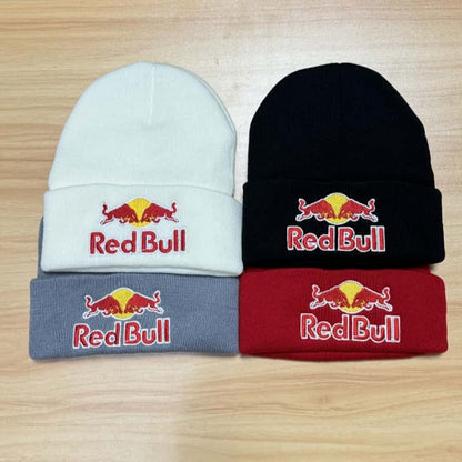 Embroidered Red Bull Knitted hat Beanie Winter Hat Unisex Warm Cap for Men And Women Red Bull Unclimbed Urine Hat