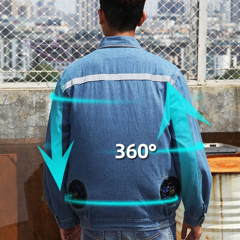 Summer Welder Denim Air Conditioning Clothes Fan Clothes Flame Retardant Fan Jacket Body Cooling Clothes Vest Fan Work Clothes