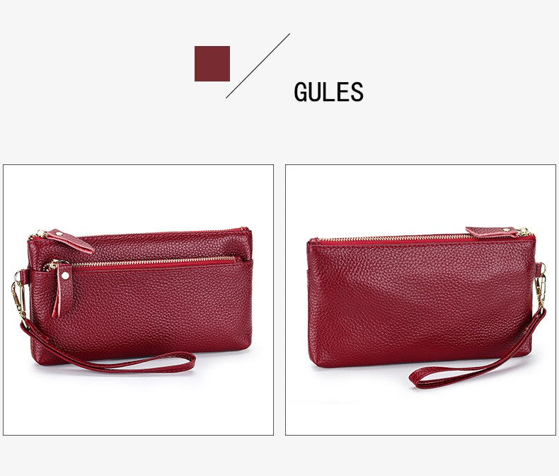 Women's Wristlet Clutch Purse Genuine Leather Clutch Cellphone Smartphone Long Wallet Vintage Purse Travel Double Zip Wristlets