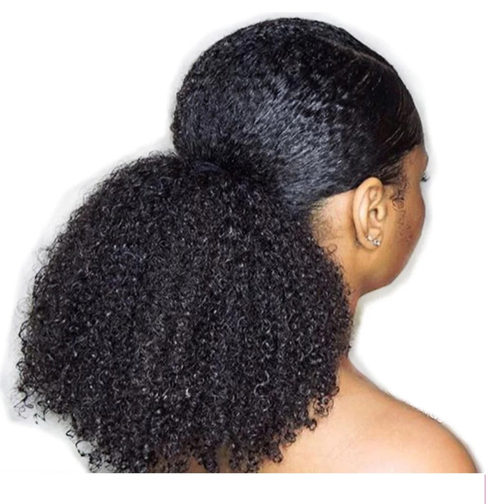 Extensões de Cabelo Afro Crespo Cacheado Rabo de Cavalo com Cordão Clip-in Extensões de Cabelo Humano Rabo de Cavalo Peças de Cabelo Crespo Cacheado Mongol