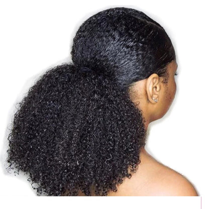 Extensões de Cabelo Afro Crespo Cacheado Rabo de Cavalo com Cordão Clip-in Extensões de Cabelo Humano Rabo de Cavalo Peças de Cabelo Crespo Cacheado Mongol