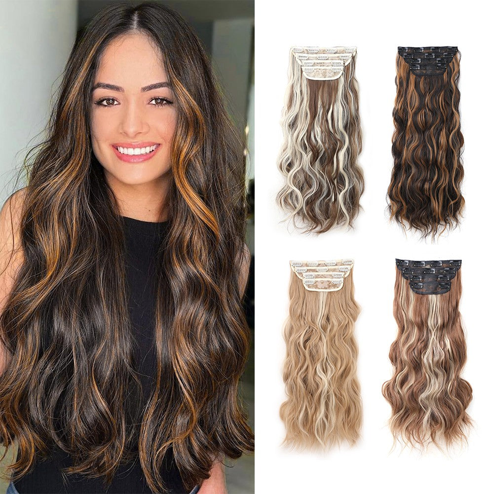 Extensões de Cabelo Sintético com Ondas Corporais 4pçs/conjunto Perucas com Grampos Extensões de Cabelo para Mulheres e Meninas