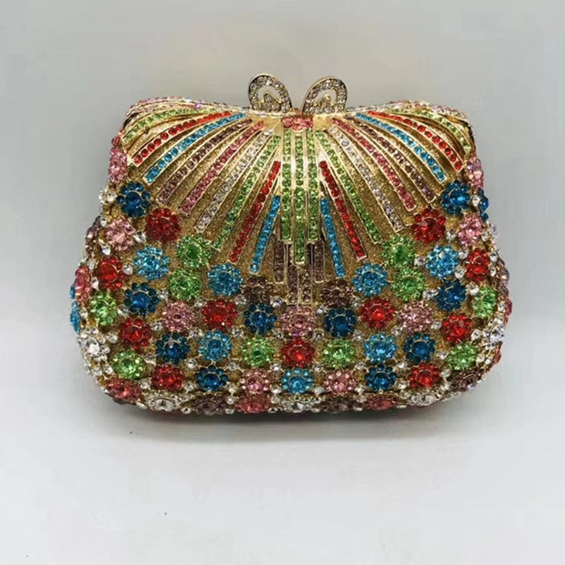 Women Gold Color Flower Rhinestones Clutch Bags Crystal Evening Purse Stones Metal Clutches Small Minaudiere Handbag Wedding Bag