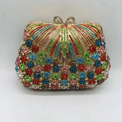 Women Gold Color Flower Rhinestones Clutch Bags Crystal Evening Purse Stones Metal Clutches Small Minaudiere Handbag Wedding Bag