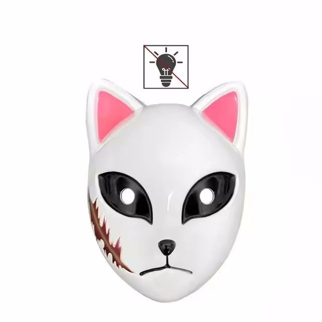 1PC Glowing Demon Slayer Led Face Mask Anime Cosplay Prop Cat Face Fox Halloween Cold Light Flashing Mask Party Costume