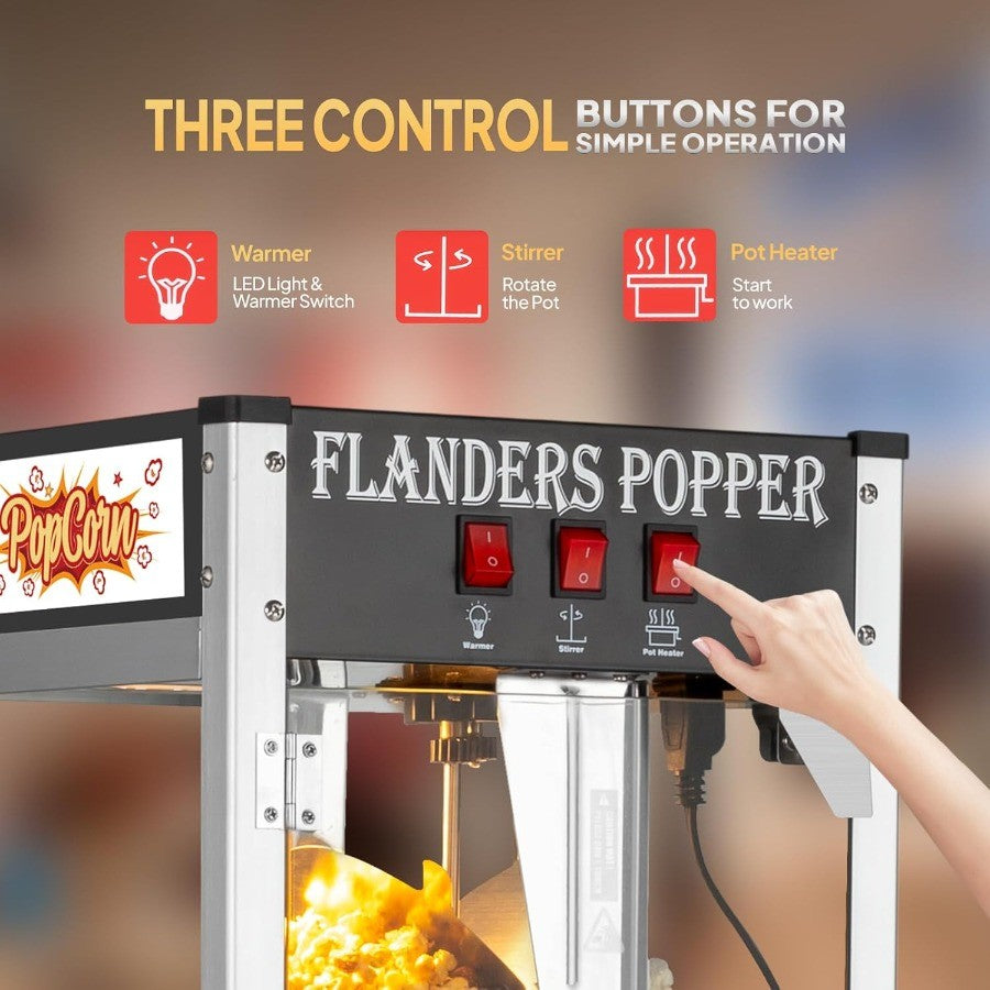 Commercial and Home Theater Popcorn Machine with Cart Wheels and 8 Oz Kettle Produces Up to 32 Cups ETL Certified Popcorn Maker