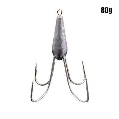 Anzóis de Pesca Triplos Prateados de Aço Carbono com Farpa 20g/30g/40g/50g/60g/80g Agulha de Pesca Acessórios de Pesca