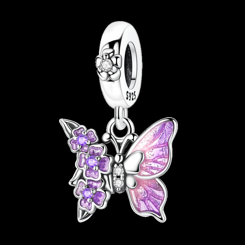 Pingente Charm Libélula Tema Primavera Prata Esterlina 925 Borboleta Flor Pendente Compatível com Bracelete Colar Joias DIY
