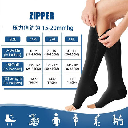 Meias de Compressão com Zíper Masculinas para Varizes Meias Esportivas Médicas para Diabetes para Corrida Ciclismo Meias Longas Femininas