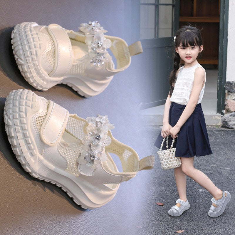 Girls' Casual Shoes Mesh Breathable Children's Sports Sandals 2025 Summer Fashion Flower Girls' Princess Shoes 3-12 Years Old