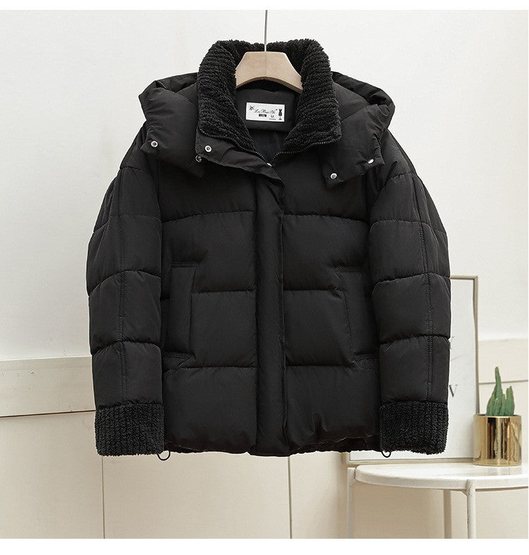 Lambswool Patchwork Thick Women Winter Coat 2025 New Fashion Hooded Puffer Jackets Cotton Padded Short Parkas