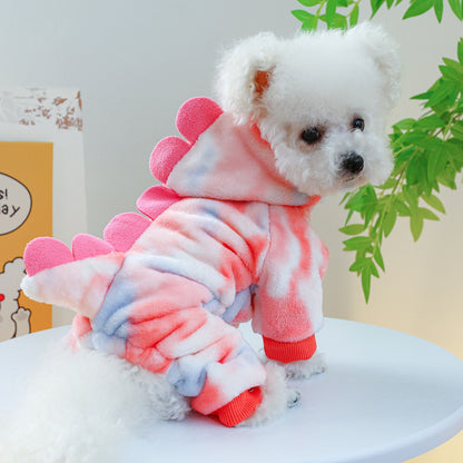 Roupinha de Fleece Super Macio para Animais de Estimação Cachorrinho Outono Inverno Pelúcia Quente Macacão para Cães Quatro Patas Dinossauro Unicórnio Cosplay Roupa para Gatos