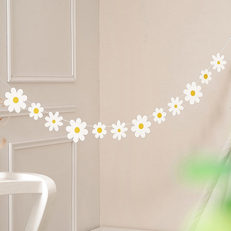 Daisy Flower Paper Banner Hat Cake Toppers Kids Girl Birthday Daisy Theme Party Decorations Hanging Bunting Garland Supplies