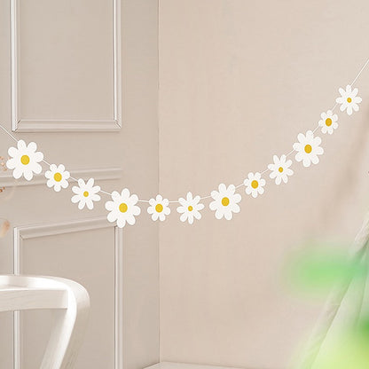 Daisy Flower Paper Banner Hat Cake Toppers Kids Girl Birthday Daisy Theme Party Decorations Hanging Bunting Garland Supplies