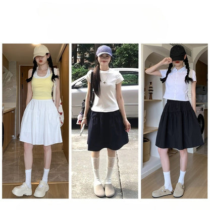 Tibetan Blue Short Skirt Women Summer Thin New Small A-Line Half-length Sports Skirt High Waist Polyester Fiber A-Line Skirt