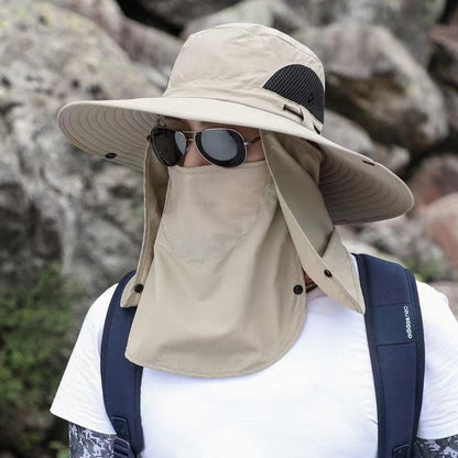 Chapéu Pescador Masculino de Verão com Lenço de Pescoço, Proteção Solar, Montanhismo, Pesca, Respirável, com Lenço Protetor de Sol
