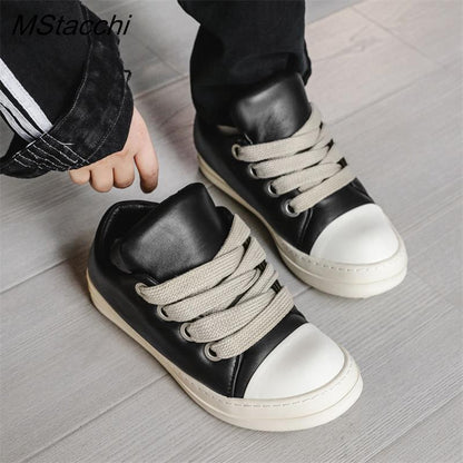 Men's Women Platform Sneakers Black Leather Zipper Lace Up Casual Shoes Thick Bottom Sneakers Large Size Chaussure Femme 2025