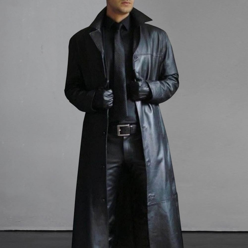 Men Luxury Fashion Medieval Steampunk Gothic Long Leather Jackets Vintage Winter Outerwear Faux Leather Trench Coat