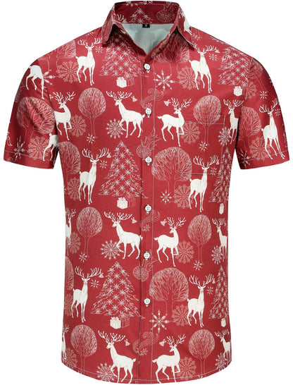 KYKU Hawaiian Shirts for Men Santa Claus Party Casual Button Down Short Sleeve Shirt with Pocket