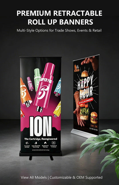 Retractable Roll Up Banner Custom Printed Display Stand 80x200/85x200cm Portable Pull Up Banner for Trade Show Business Promotio
