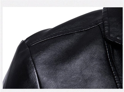 2024 New Men Business Casual Leather Jacket Black / khaki Fashion Male Suit Collar Coats Large Size 5XL Slim Fit Top