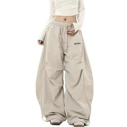 Retro Y2K Hip Hop Streetwear Casual Chic Matching Sweatpant Oversize Women's Wide Leg Pant Low Waist Drawstring Lady Cargo Pants