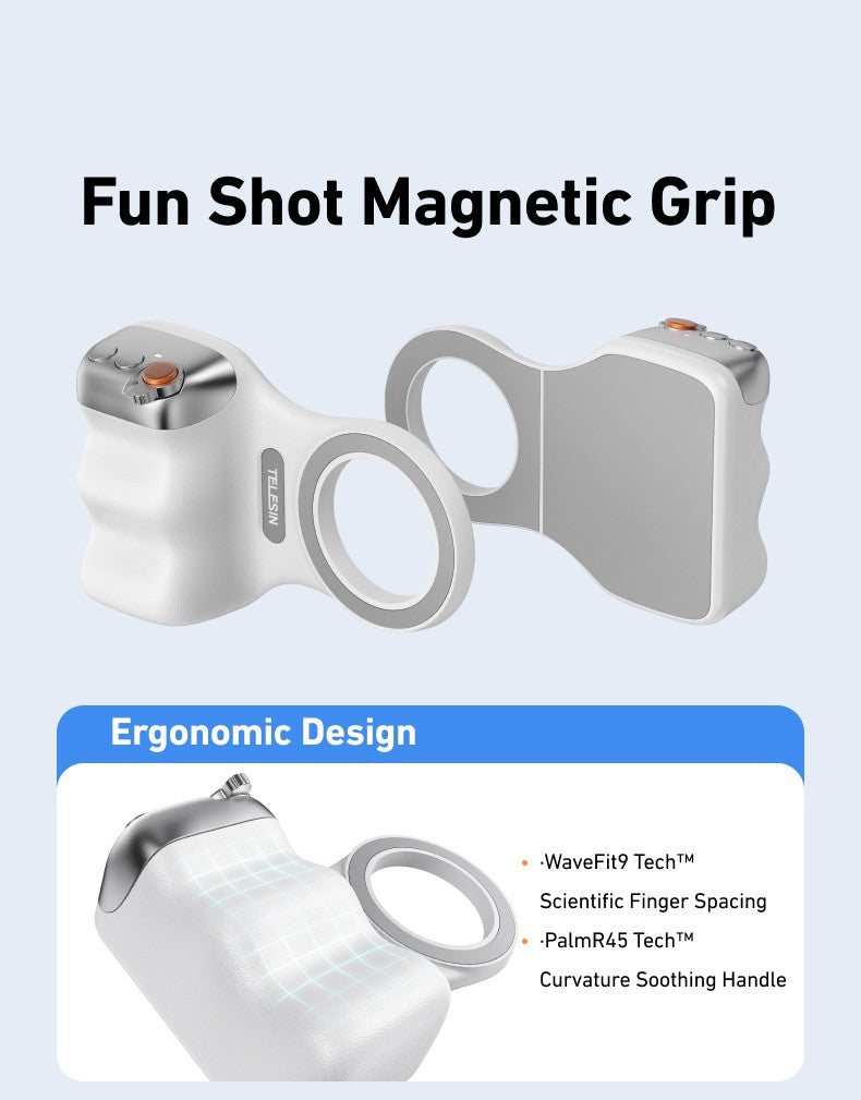 Fun Shot Magnetic Grip, Punho Ergonômico para Câmera de Celular com Controle Remoto Destacável, Funcionalidade Expansível para iPhone/Android