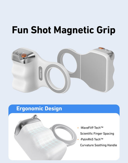 Fun Shot Magnetic Grip, Punho Ergonômico para Câmera de Celular com Controle Remoto Destacável, Funcionalidade Expansível para iPhone/Android