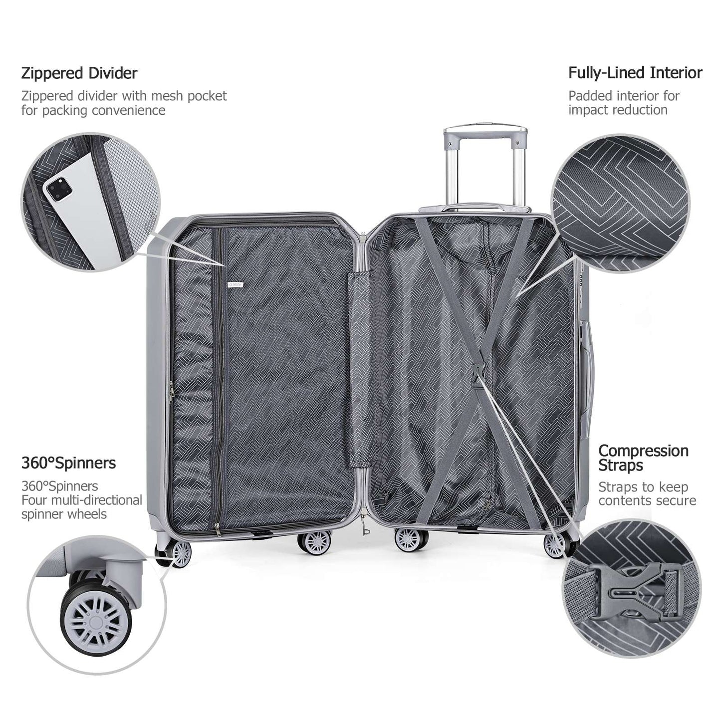 3PCS Luggage Set ABS Hardside Travel Luggage with Spinner TSA for Business Trip ABS Travel Luggage Set