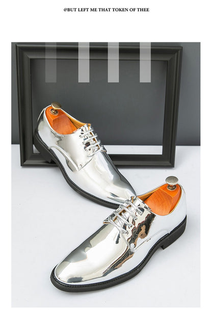 Golden Glossy Leather Shoes Man Formal Shoes Plus Size 38-50 Pointed Toe Men's Dress Shoes Comfortable Flat Party Shoes For Man