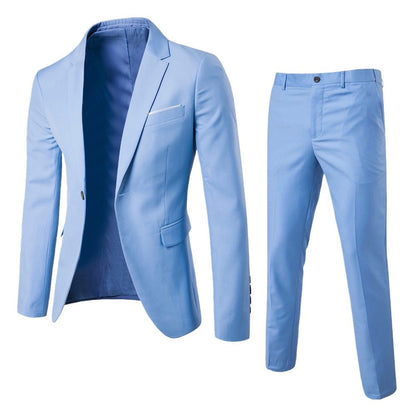 Men's Suit 2-Piece Set - Korean Style Slim Fit Business Formal Blazer for Groom & Best Man