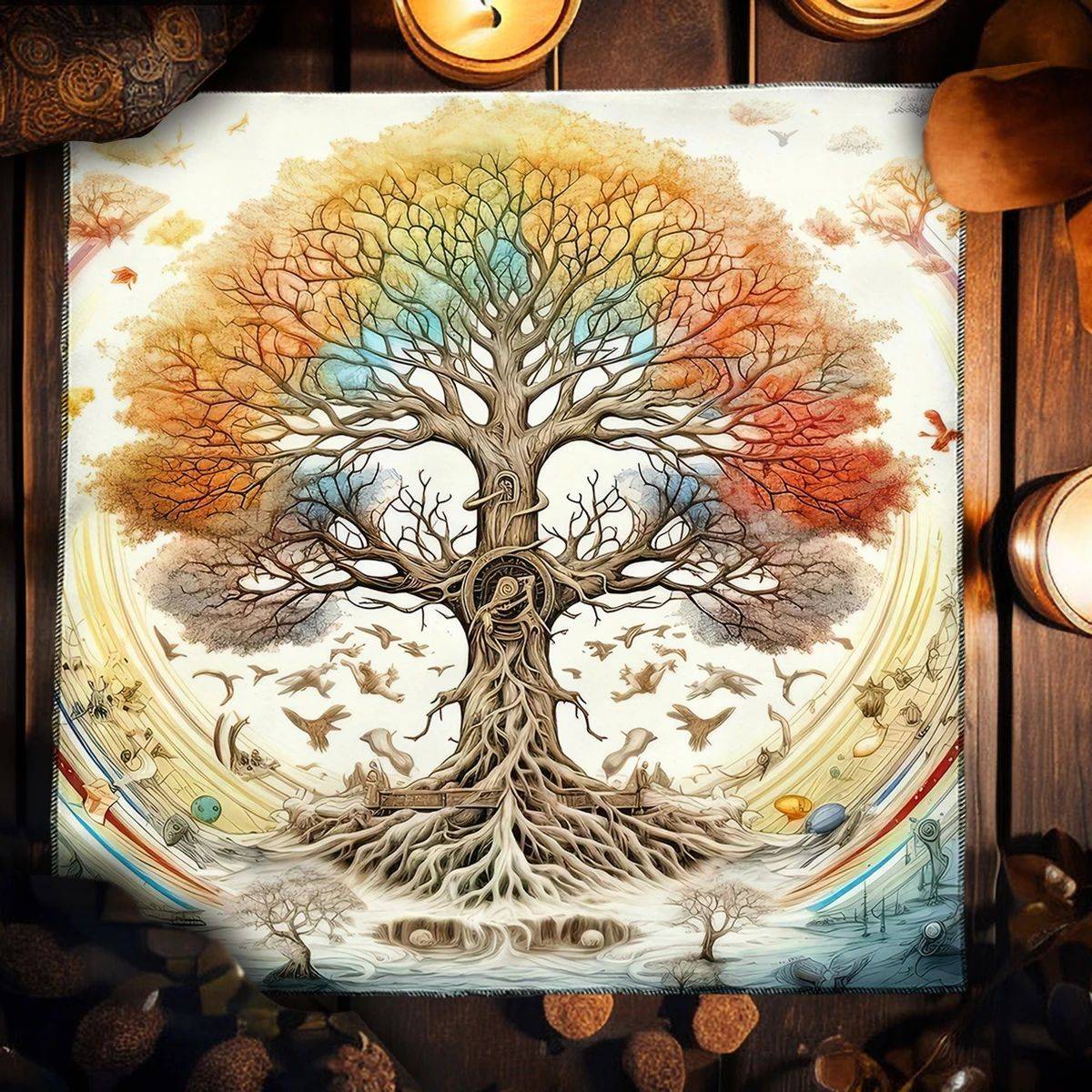 Colorful Life Tree Tarot Tablecloth Altar Cloth Sun And Moon Tarot Cards Table Cloth For Witchcraft Astrology Oracle Card Mat