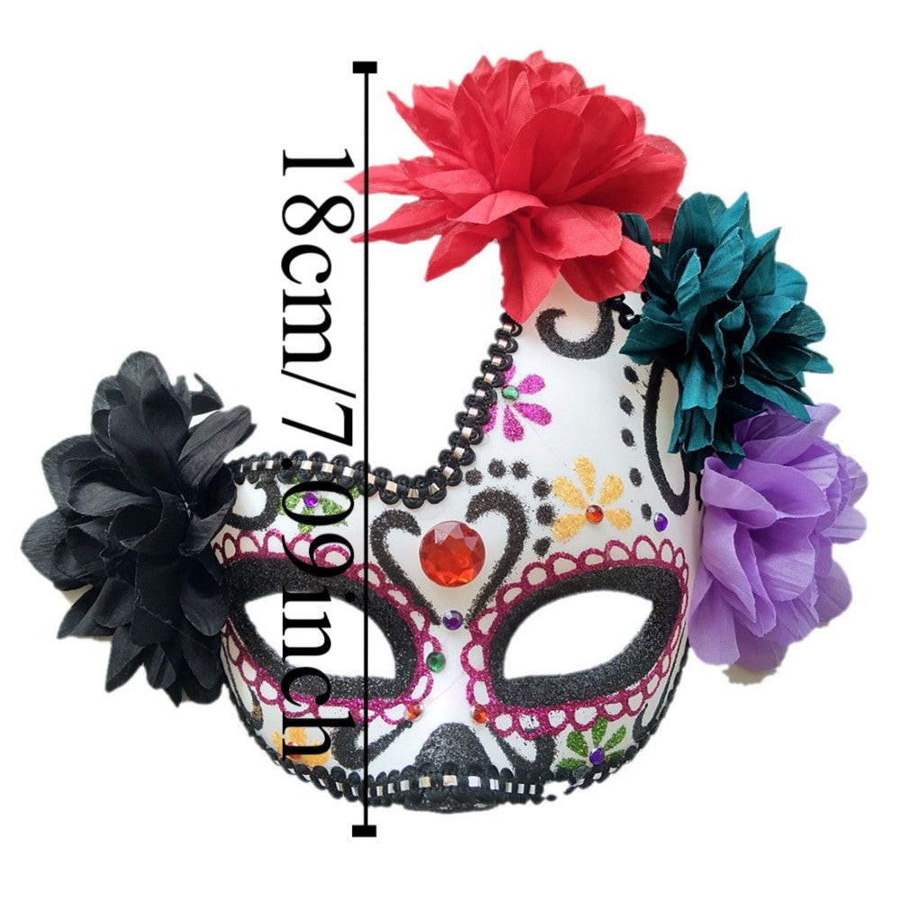 Flowers Halloween Mask Fashion Cosplay Mexican Day of The Dead Mask Retro Exquisite Flower Wearing Ghost Mask Halloween Prom