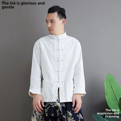 New Arrival Spring Autumn Handmade Cotton Linen Chinese Style Vintage Tang Suit Shirt White Base Layer Monk's Shirt