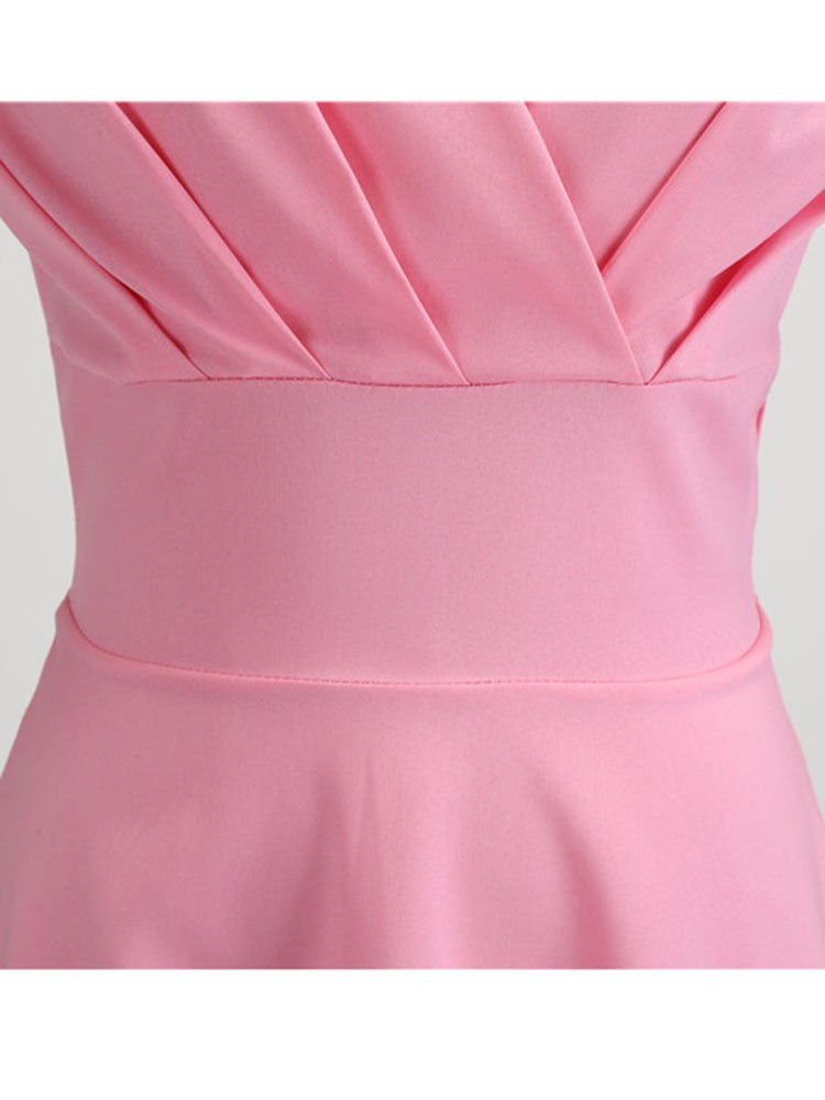 Pink Summer Dress Women V Neck Vintage Robe Elegant Retro pin up Party Office Mi