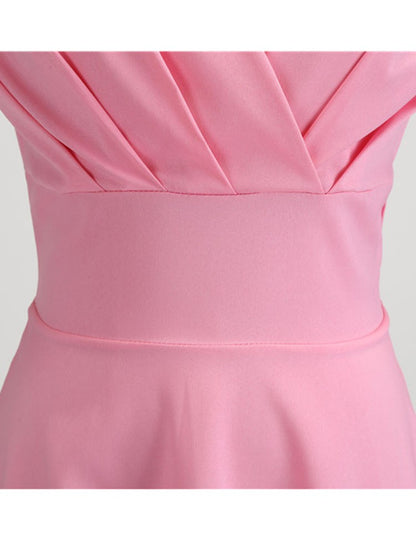 Pink Summer Dress Women V Neck Vintage Robe Elegant Retro pin up Party Office Mi