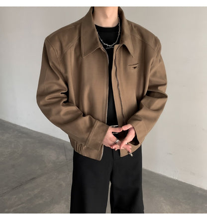 Short Jacket Men's Autumn Winter Handsome American Shoulder Pad Coat High-end Lapel Baseball Uniform
