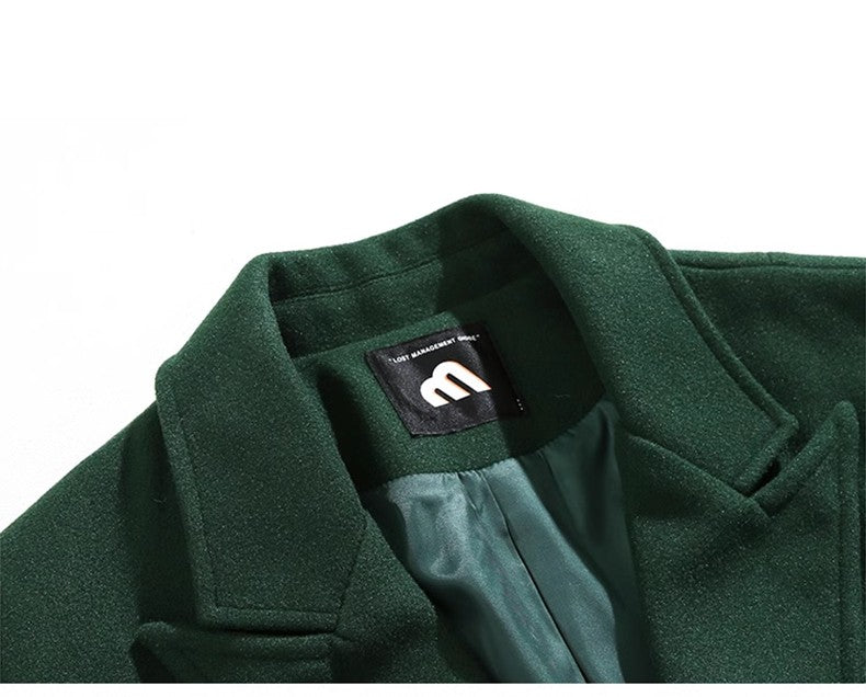 Mauroicardi Autumn Winter Long Warm Oversized Soft Dark Green Black Woolen Coat Men Loose Casual Korean Wool Blends Overcoat