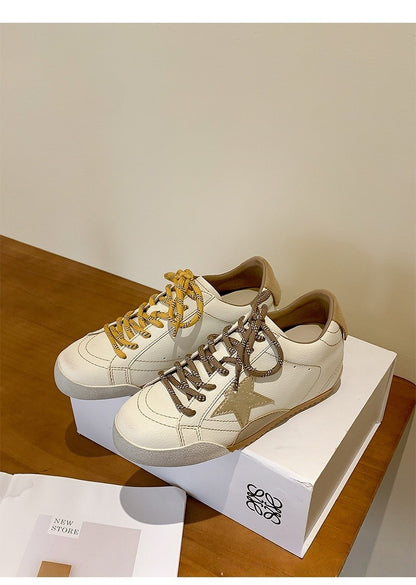 6cm de Elevação Interna Cadarços de Pato Mandarim Estrela Sapatos Sujos Femininos Vintage Sola Grossa Versátil Tênis Casual