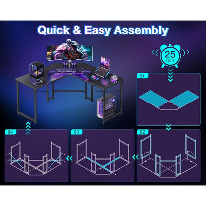 L-Shaped Gaming Desk: Corner Computer Desk for Home Office, Durable Small Space Workstation