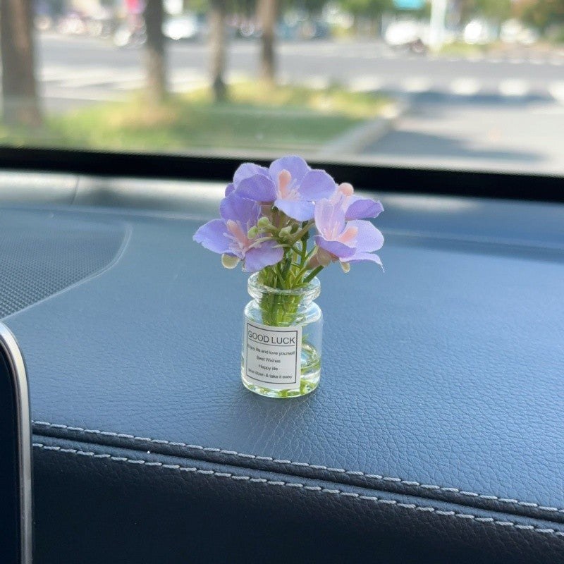White Simulated Flower Vase Car Center Console Decoration Mini Vase Pink Purple Blue Yellow Simulated Flower Decoration